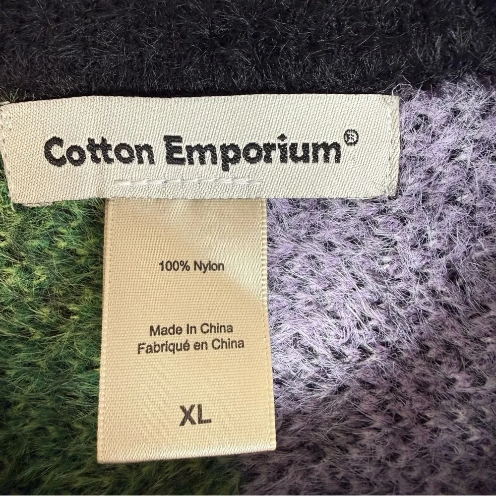 Cotton Emporium Kids Fuzzy Argyle Green and Purple Crewneck Sweater